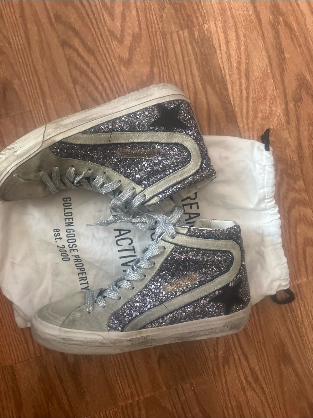 Golden Goose Glitter High-Top Sneakers - Silver & Black